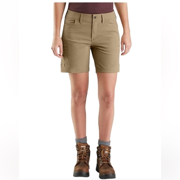 Women’s Carhartt Plus Size Utility Cargo Shorts Tan Canvas Size 18 NWT - Picture 1 of 8